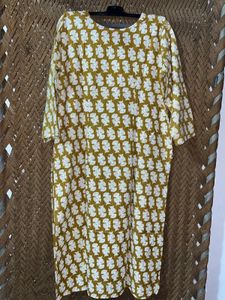 Yellow Printed Cotton Kurti