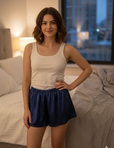 Stylish Blue Satin Sleep Shorts with Lace Detail