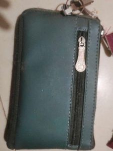 Teal Zipper Pouch with Keychain Holder