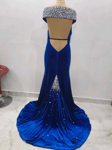 Elegant Blue Velvet Gown