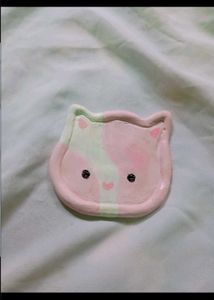 clay cat cute pink trinket tray jewellery holder