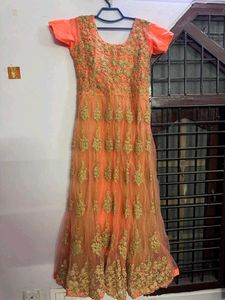 Orange Net Ethnic Gown