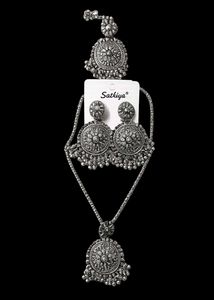 Oxidised Silver Jhumka Necklace Set