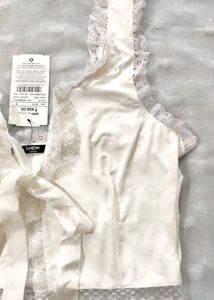 White Lace Trim Tie-Front Crop Top