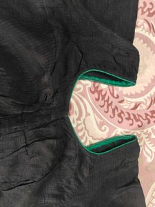 Elegant Black Blouse with Green piping