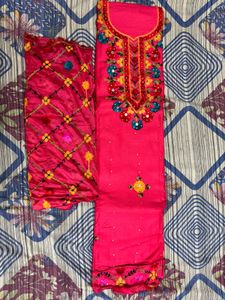 Vibrant Pink Embroidered unstitch suit with Dupatt