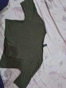 Olive Ribbed Cropped Top