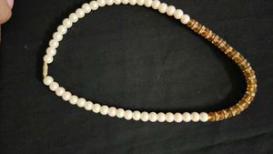 Elegant Pearl and Amber Beaded Necklace