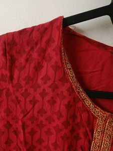 Red Printed Anarkali Kurta