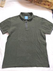 Men's Green Zip Neck Polo Shirt