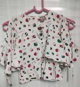 Cute Geometric Print Top &amp; Red Pants Set....