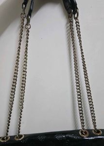Guess Black Patent Chain Shoulder Bag
