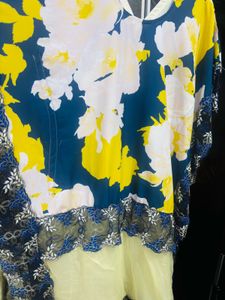 Floral Print Lace Trim kaftan