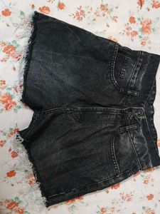 Distressed Black Denim Shorts