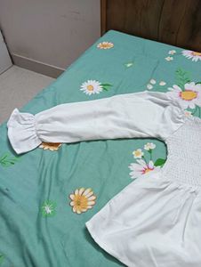 White Smocked Puff Sleeve Top
