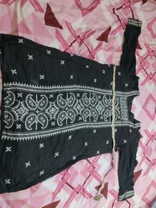 Pure Cotton  Embroidered Black Kurti