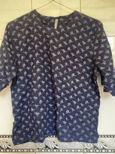 Navy Blue Printed Casual Top