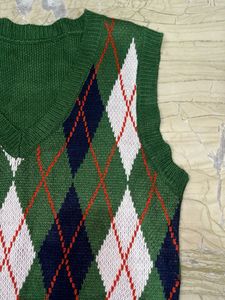 Green Argyle Knit Vest
