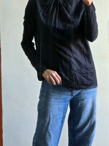 Elegant Black Textured Mock Neck Top
