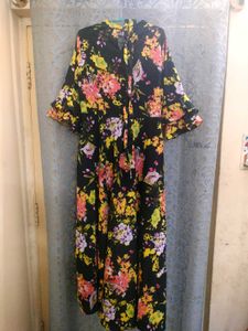 Black Floral Print Midi Dress