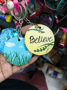 Hand-painted Floral Wooden Keychain