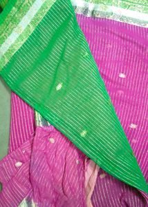 Vibrant Pink & Green Striped Saree