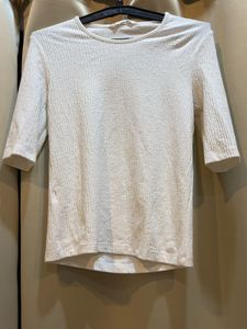 Cream Textured 3/4 Sleeve Top