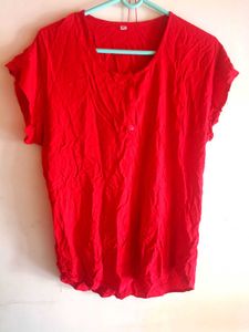 Bright Red Cotton Casual Front-Button Top / Tunic