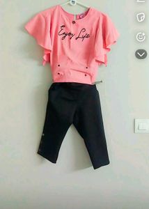 Girls Pink Top &amp; Black Pants Set