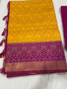patola Yellow Saree with Pink Border