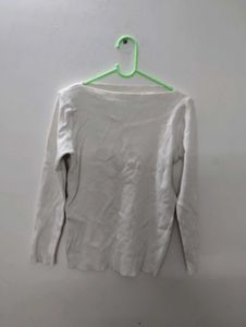 Classic White Boat Neck Long Sleeve Top