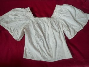 White Puff Sleeve Square Neck Top
