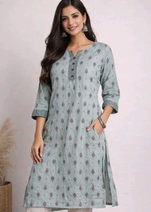 Mint Green Printed Kurti – XXL