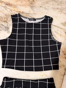 Black &amp; White Grid Crop Top &amp; Skirt Set