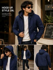 Men's Navy Blue Lined Bomber Jacket with fur