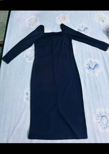 Elegant Navy Blue Square Neck Dress