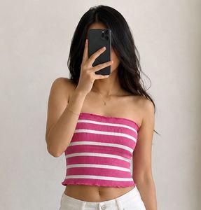 Pink & White Striped Tube Top
