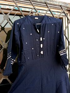 Mirror Work Dark Navy Blue Full Length Kurta