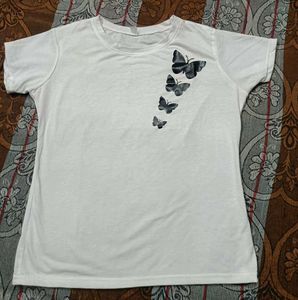 White Butterfly Print T-Shirt