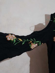 Black Embroidered Cold Shoulder Blouse