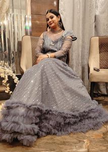 Elegant Silver- Gray Heavy Flair Gown