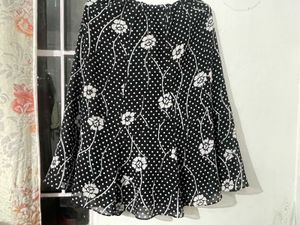 Chic Black & White Floral Polka Dot Blouse