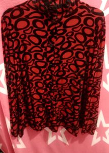 Chic Red & Black Abstract Print Blouse