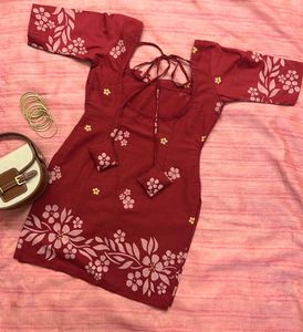 Maroon Floral Print Square Neck Dress