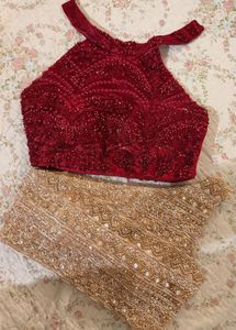 Sparkling Red Beaded Halter Neck Blouse