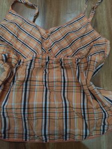 Orange Plaid Spaghetti Babydoll Top