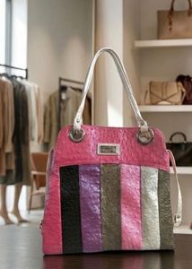 Chic Striped Ostrich Embossed Handbag