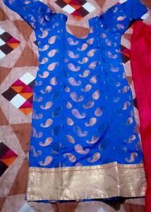 Vibrant Blue Kurta Set with Pink Dupatta