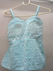 Padded Stunning Light Blue Embroidered Top