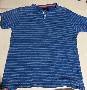 Men's Blue Striped Henley T-Shirt